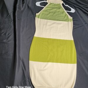 SHEIN Green and Cream Halter Bodycon Dress